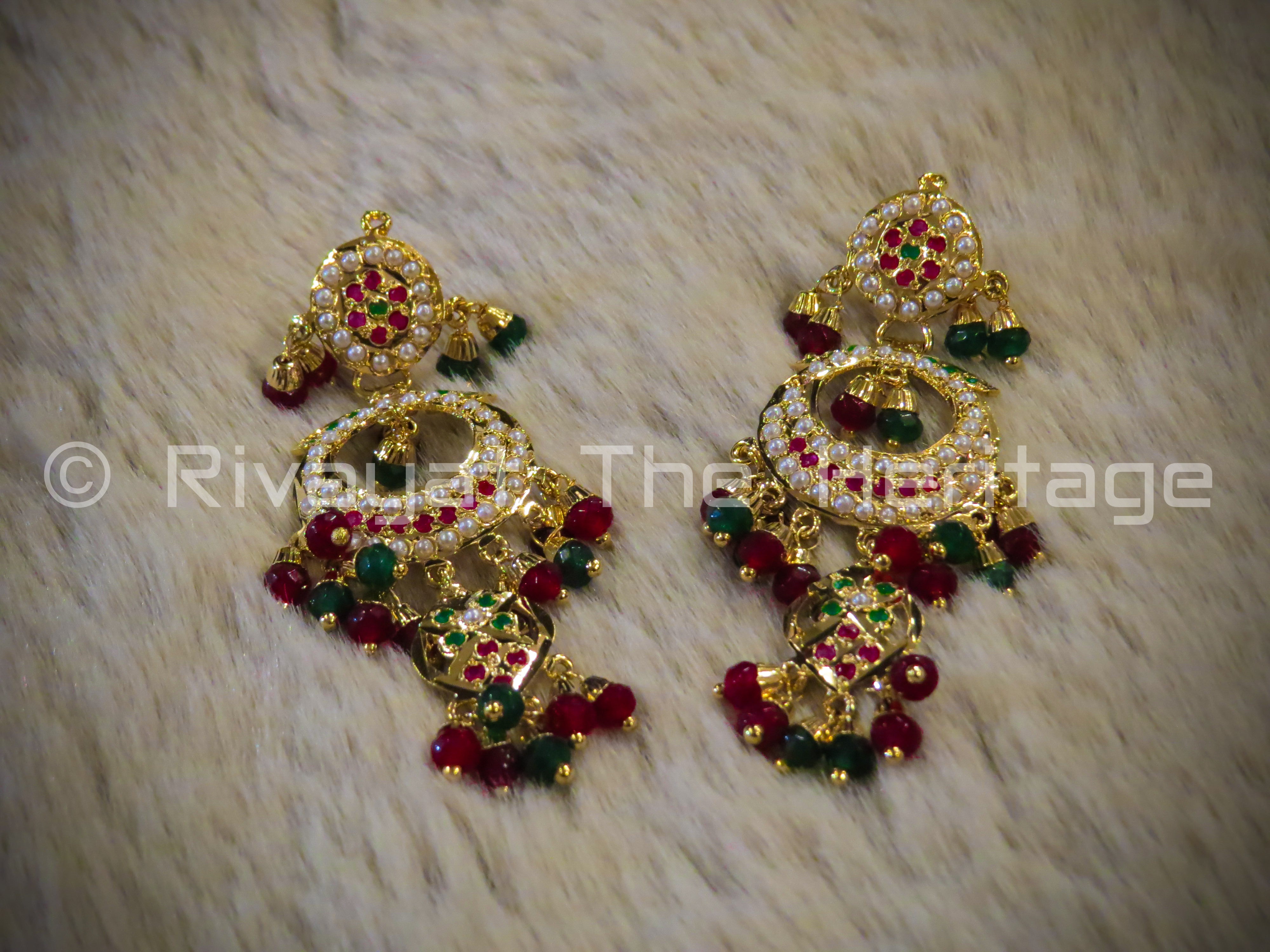 "Jadau" Indu Rekha Earrings - 24 Karat Gold Plated Chandelier Earrings